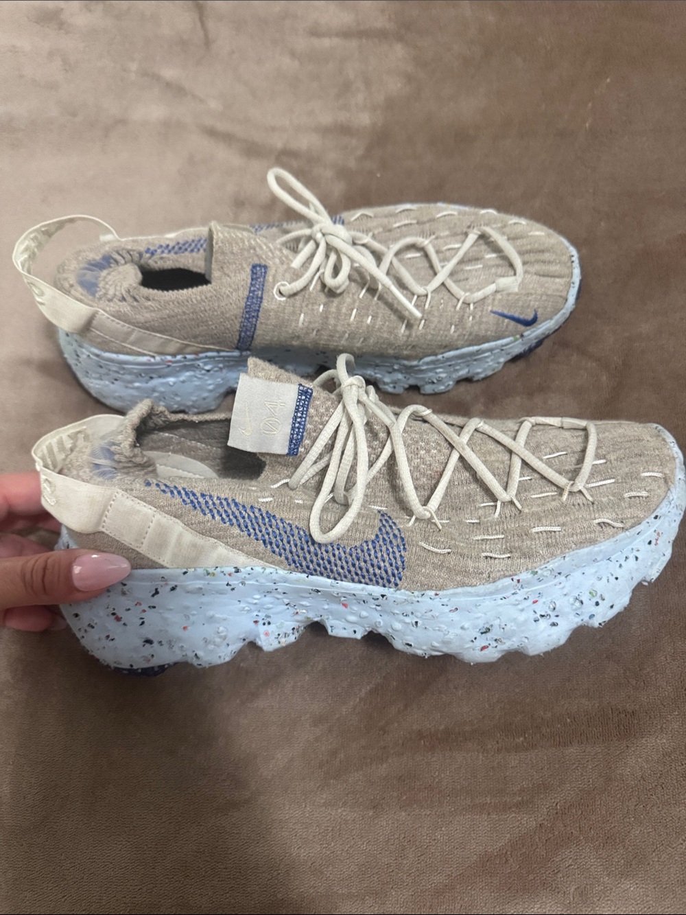 Nike Women's Knit Runner in Beige and Light Blue